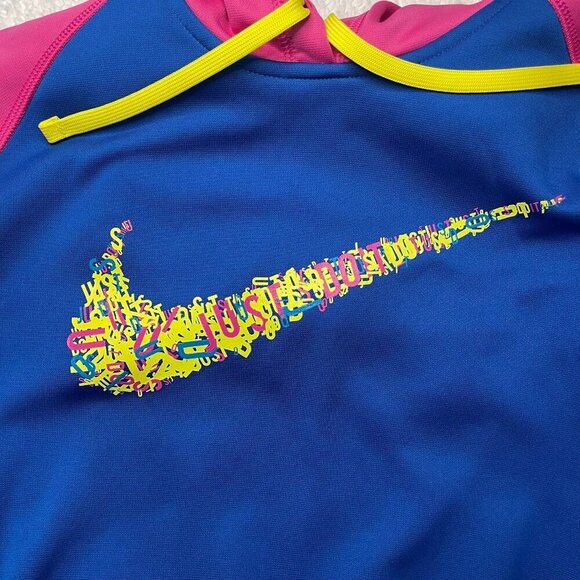 Nike Therma-Fit Womens Retro Style Hoodie Large Pink Blue Swoosh - Picture 6 of 6